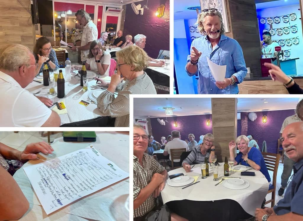 PT Golfs gäster skålar vid ett långbord på en restaurang i Tavira